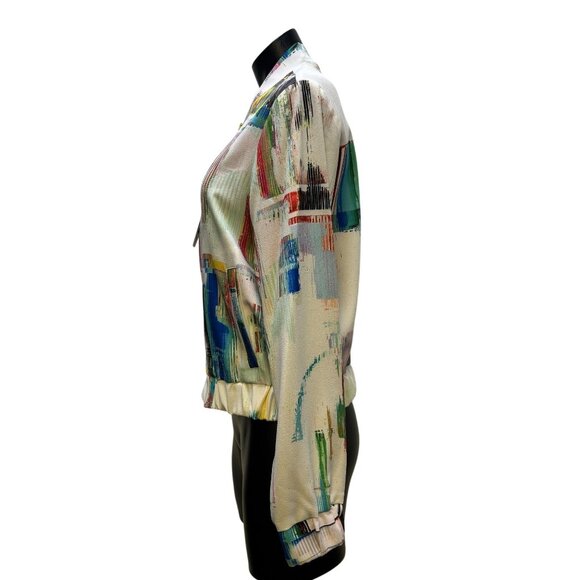 NWT Robert Graham Abstract Print Bomber Jacket White Multi M - Picture 4 of 10
